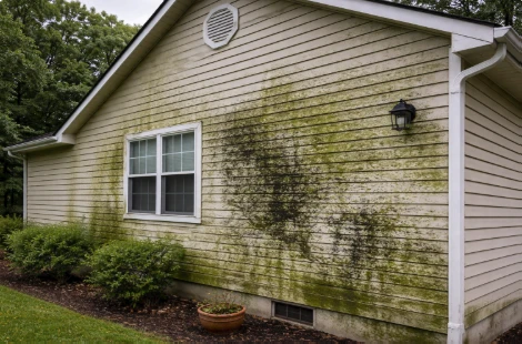 House siding covered in algae, mold, and mildew in Mocksville NC