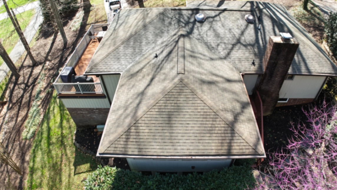 Clean roof after professional soft wash treatment in Mocksville NC